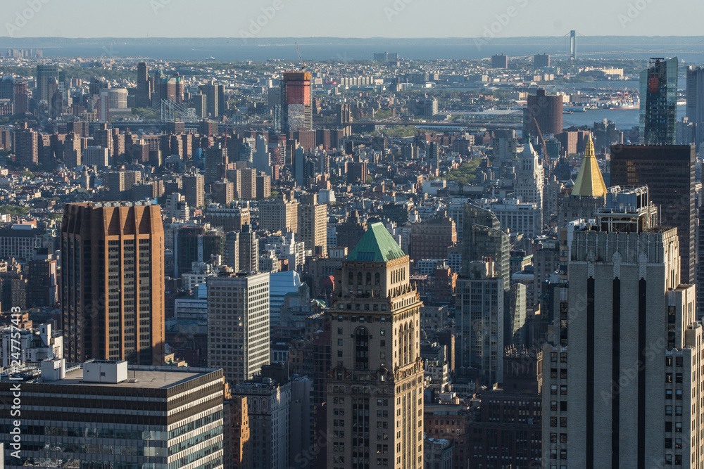 Fototapeta premium Architectural View of Modern Glass Skyscrapers. Building Against Blue Sky, Manhattan, New York City, New York, USA