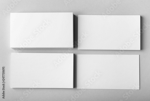 Blank business cards on light background