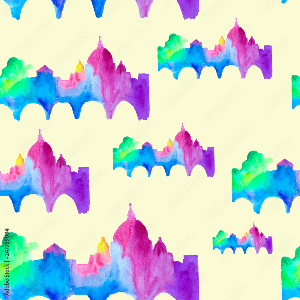 Watercolor hand drawn pattern with abstract view of Rome Watercolor hand drawn pattern with abstract view of Rome