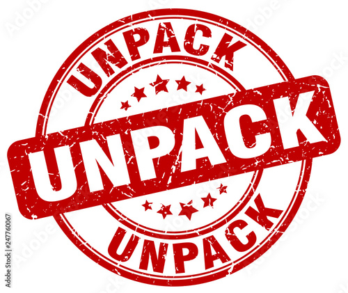 unpack red grunge stamp