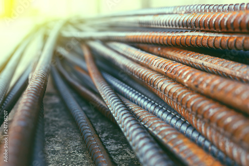 Fotografie rebar steel reinforcing rod bar in construction industry