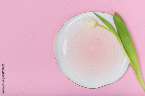 Pinks ceramic plates on pink background