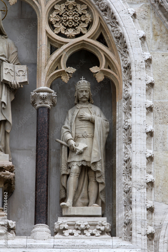 Statue of St. Ladislaus the king on the facade of the Zagreb Cathedral