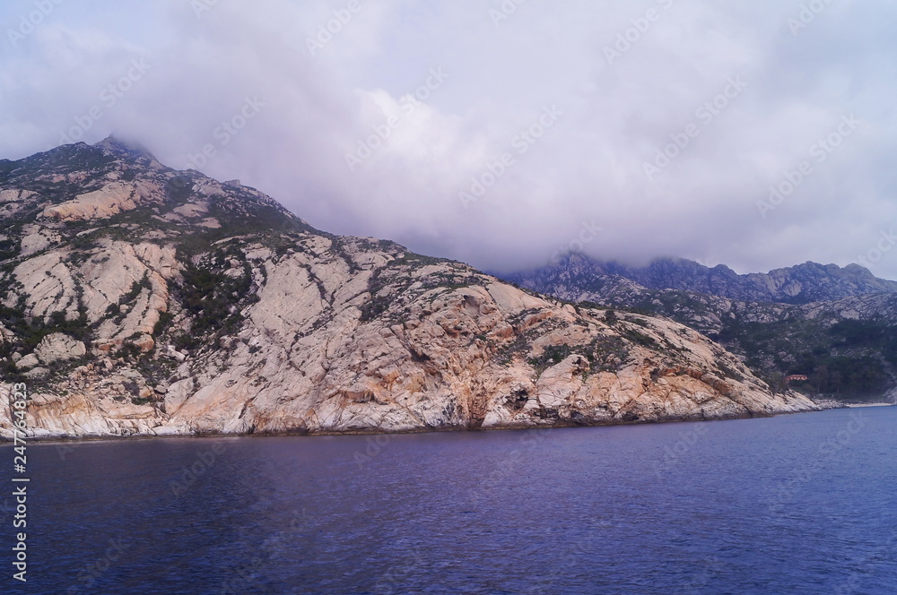 Montecristo Island from the sea, Tuscany, Italy