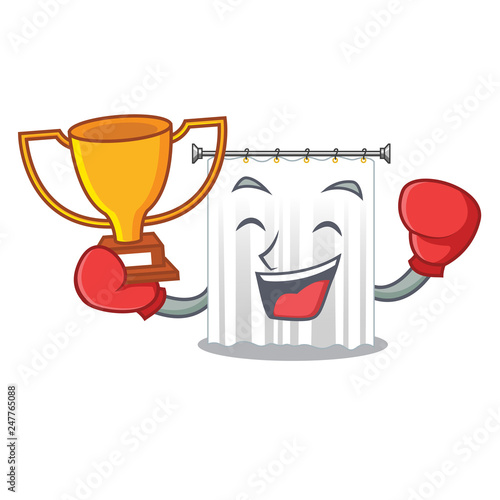 Boxing winner shower curtains isolated with the cartoons