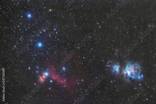 Orion's belt in the winter sky, stars Alnitak, Alnilam, Mintaka, Horsehead Nebula, Orion Nebula photo