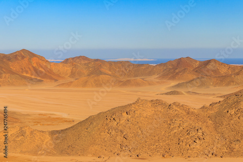 View of Arabian desert and mountain range Red Sea Hills in Egypt © olyasolodenko