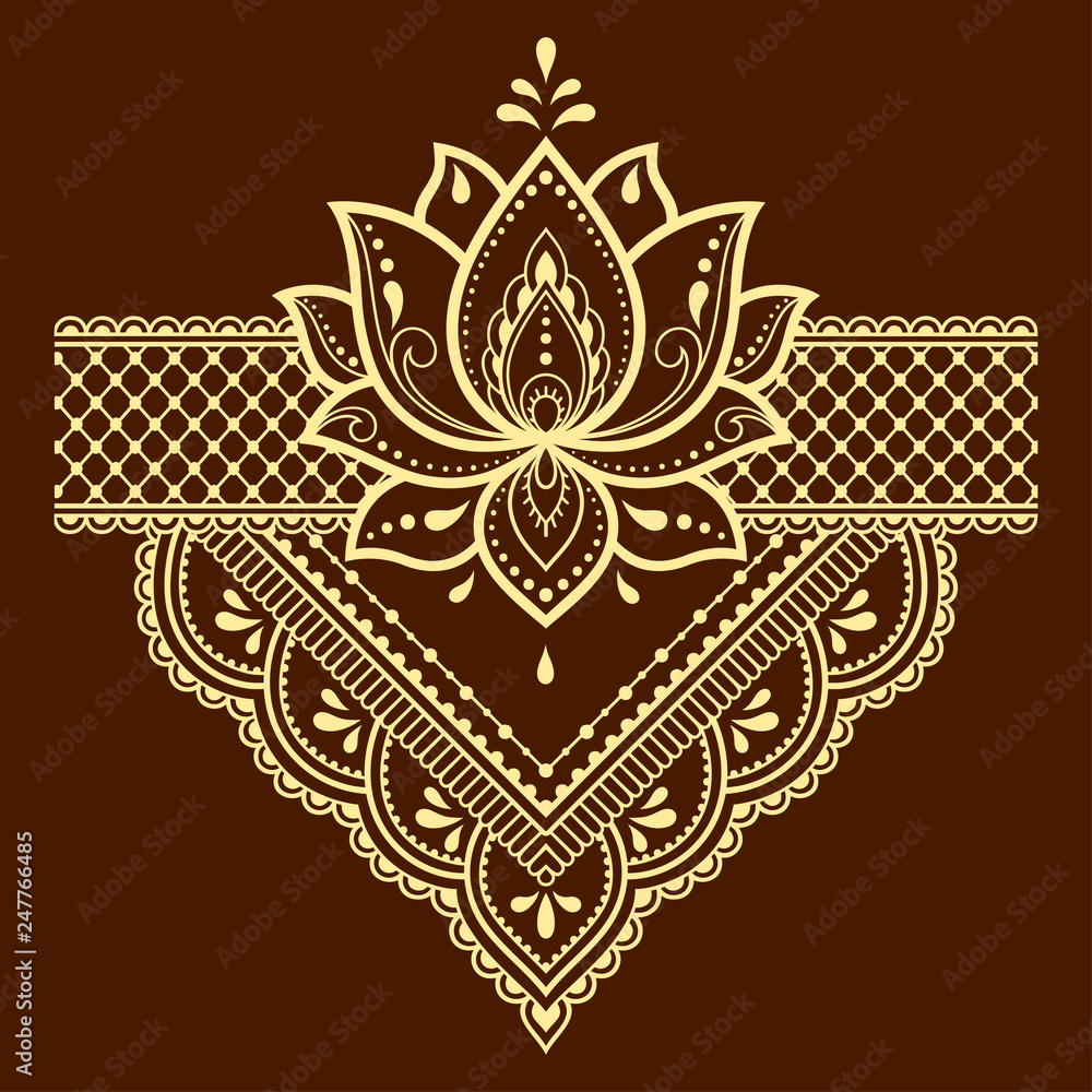 Mehndi Lotus flower pattern for Henna drawing and tattoo. Decoration in ethnic oriental, Indian style.