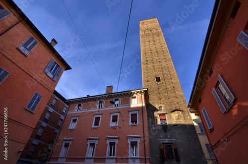 Bologna, Emilia Romagna, Italy. December 2018. The Prendiparte tower, 59.5 meters high. photo