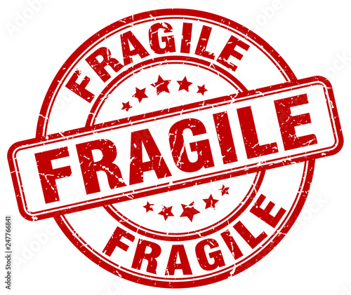 fragile red grunge round vintage rubber stamp