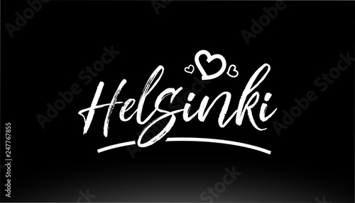 helsinki black and white city hand written text with heart logo