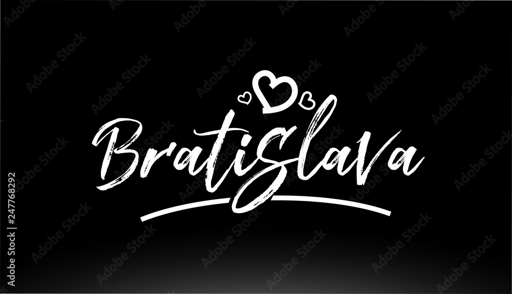 bratislava black and white city hand written text with heart logo