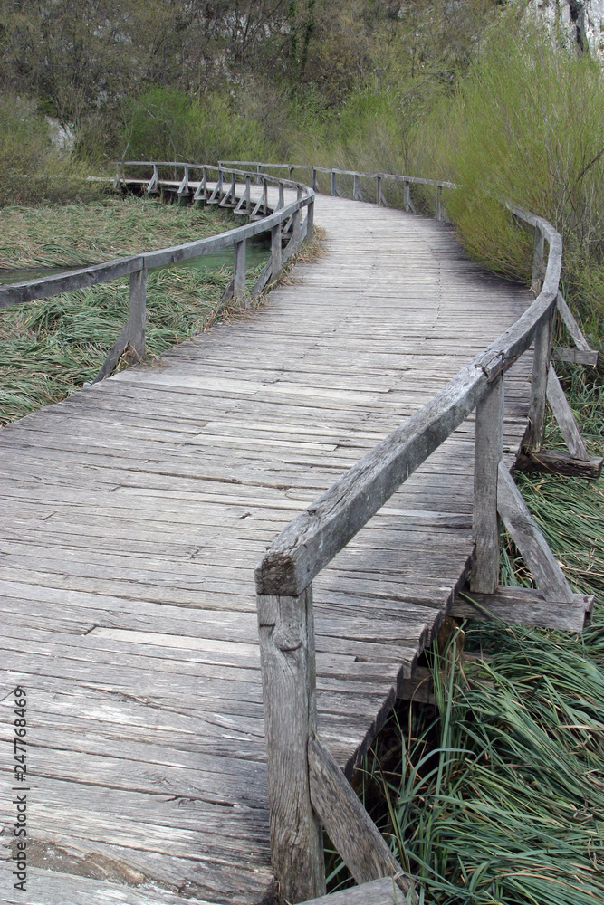 Wooden pathway in Plitvice Lakes national park in Croatia
