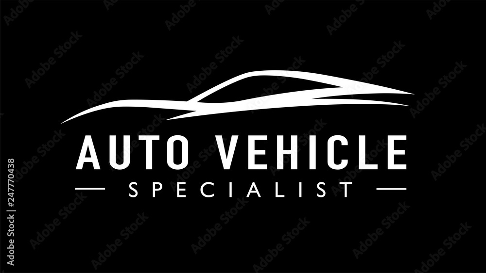 Modern auto sports car logo template design. Concept supercar vehicle line icon silhouette on black background. Vector illustration.