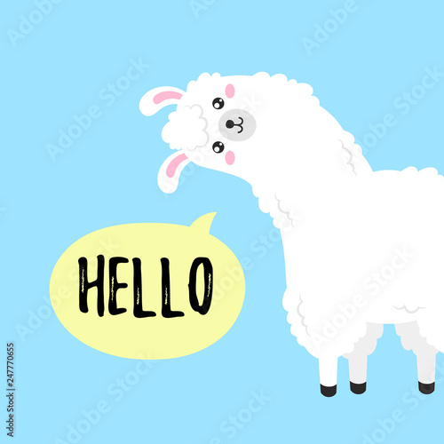 Vector cartoon card. Doodle illustration. Template, background for print, design. Cute poster with funny llama