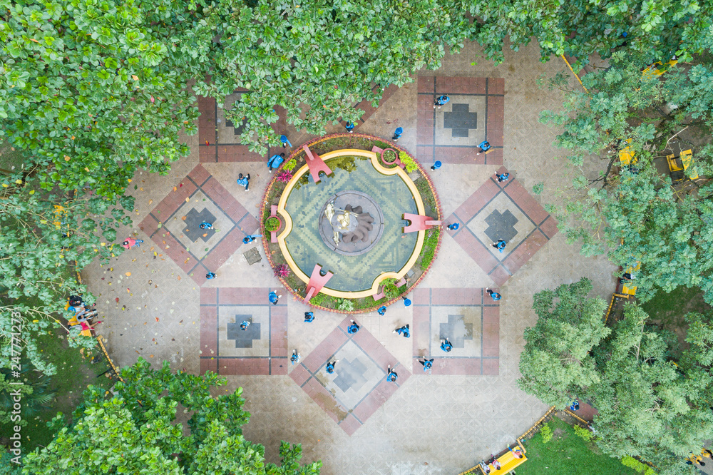 Aerial view of people in plaza in Bolivia