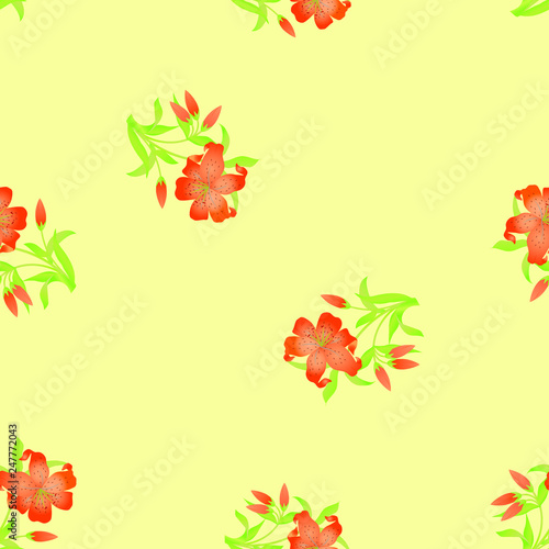 Seamless floral pattern background with Lily flower and leaves