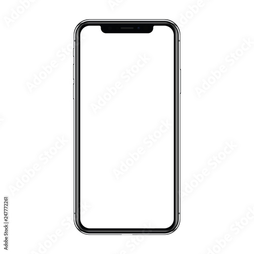 New version of black slim smartphone X with blank screen isolated on a white background. Realistic vector illustration EPS 10