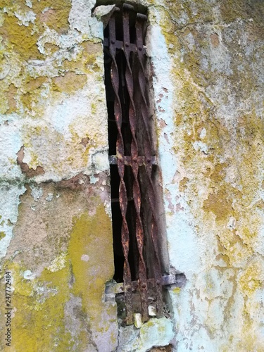 Eisengitter an einer Lost Places Hütte im Taunus photo