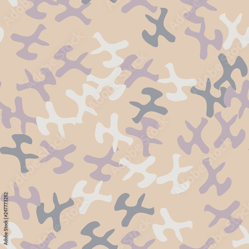 Urban UFO camouflage of various shades of beige, blue, purple and white colors