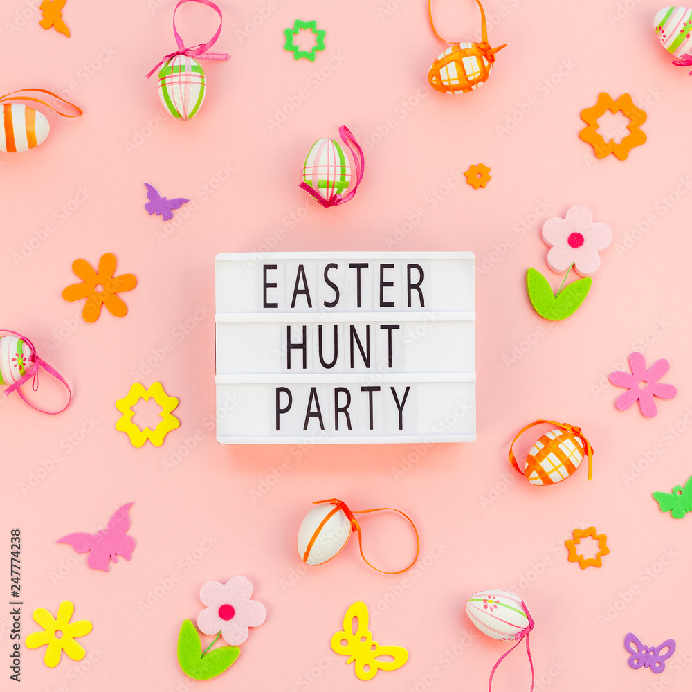 Creative Easter flat lay holiday text ligthbox Creative Easter flat lay holiday text ligthbox