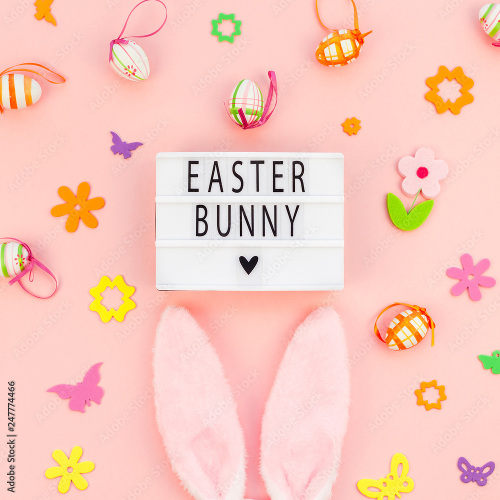 Creative Easter flat lay holiday text ligthbox Creative Easter flat lay holiday text ligthbox