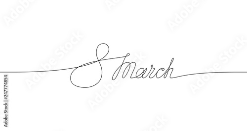 8 March. One line drawing of phrase. Calligraphy.