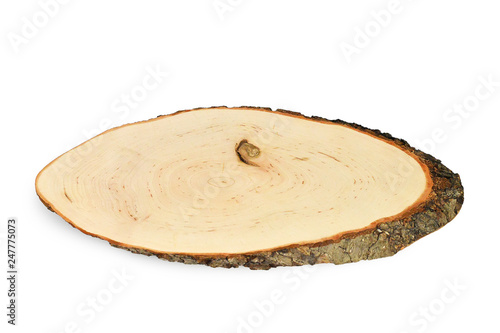 Wood slice serving tray isolated on white background