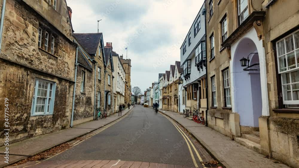 Timelapse view of a colourful lane in central Oxford at sunset Timelapse view of a colourful lane in central Oxford at sunset