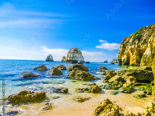 Rock formations in the beautiful beach of Praia Dona Ana, Lagos, Algarve, Portugal