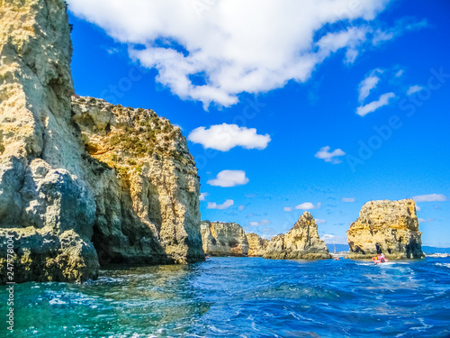 Rock formations in the beautiful beach of Praia Dona Ana  Lagos  Algarve  Portugal