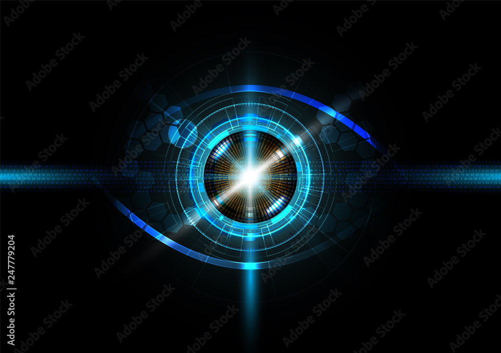 Futuristic eye detection technology concept with binary code vector illustration - obrazy, fototapety, plakaty 