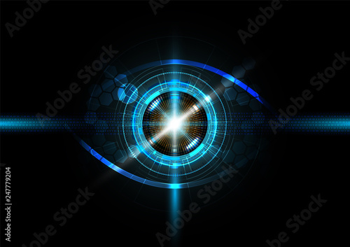 Futuristic eye detection technology concept with binary code vector illustration photo