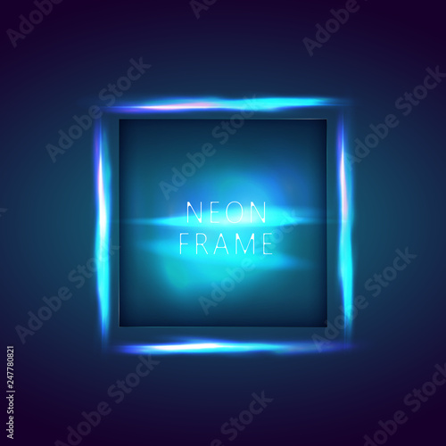 Neon sign. Square frame with glowing and light. Neon abstract background. vector banner for text