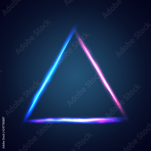 triangle frame neon glowing with light blue and pink with space for your text