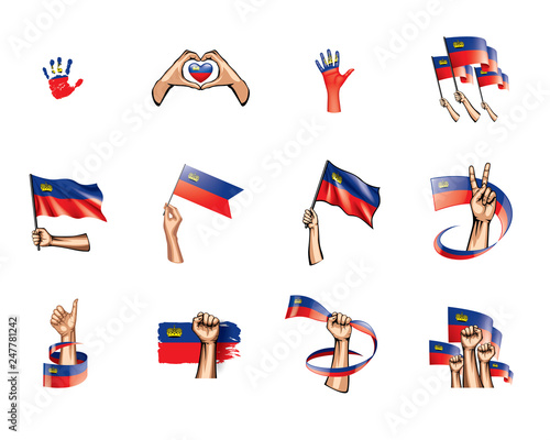 liechtenstein flag and hand on white background. Vector illustration