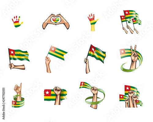 togo flag and hand on white background. Vector illustration