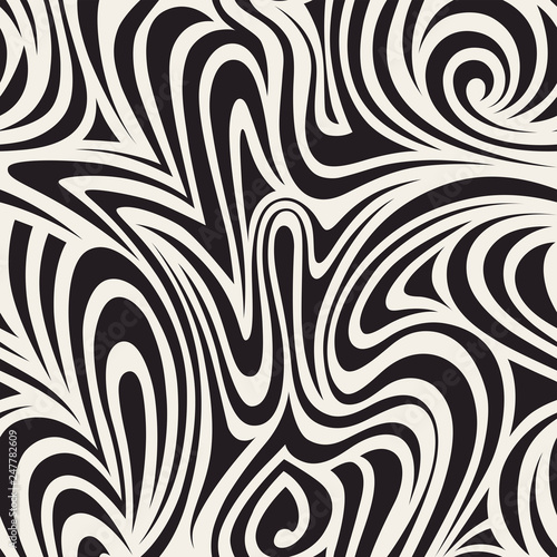 Abstract seamless pattern with linear waves. Endless stylish texture. Black and white background. Can be used as swatch for illustrator. 