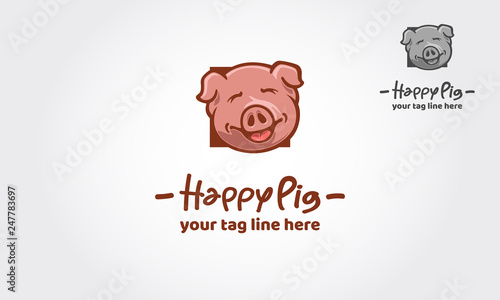 Happy Pig Logo Cartoon Character. Enjoy this funny pig logo illustration. Awesome logo for use in logos with bbq or any other business.