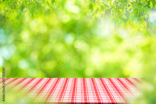 Empty table and picnic on abstract background for Your photomontage or product display.