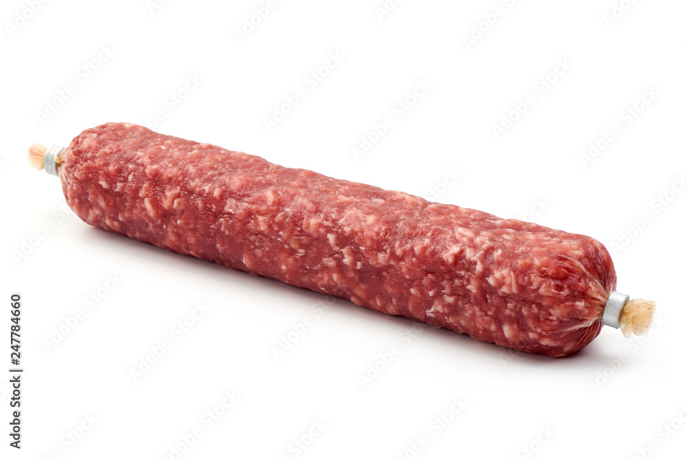 Dried sausage, close-up, isolated on white background. Dried sausage, close-up, isolated on white background.