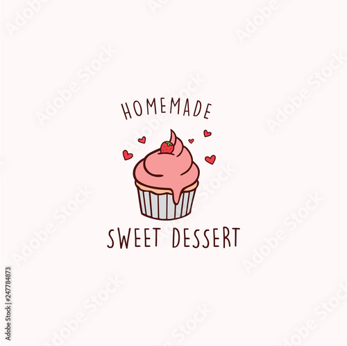Cupcakes, Bakery and Dessert Logo, Sign, Template, Emblem, Flat Vector Design