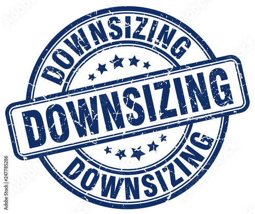 downsizing blue grunge stamp