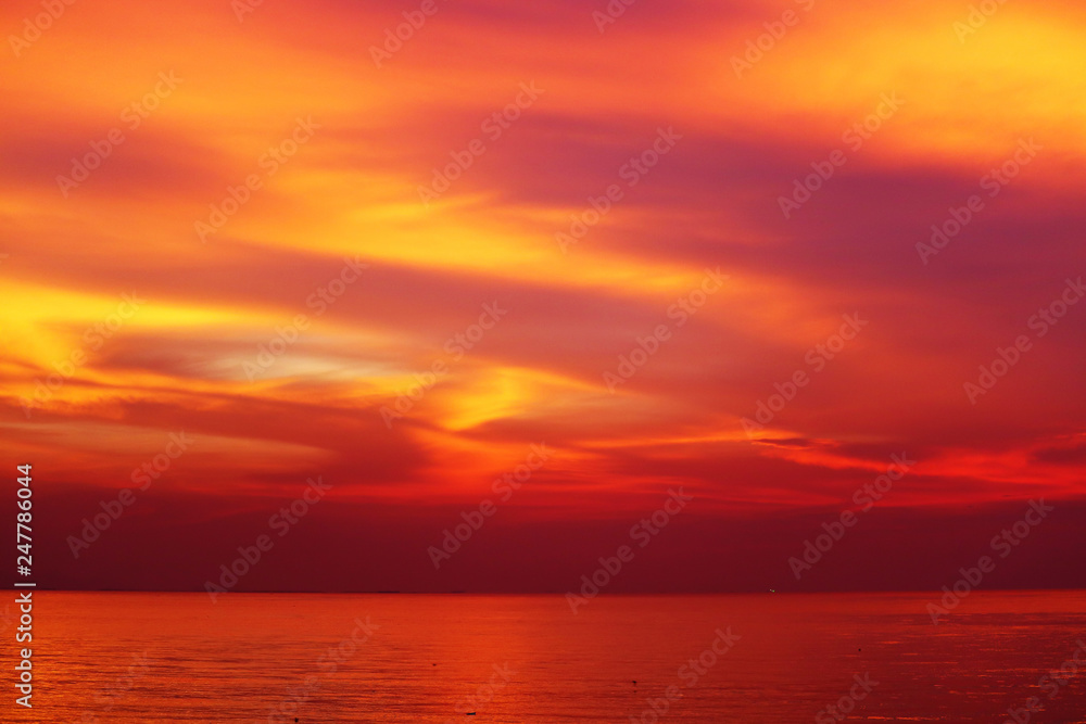 colorful sky and cloud on sunset in evening on sea