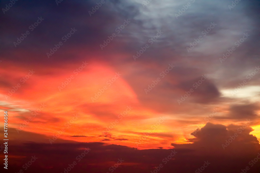 Eternal flame cloud and evening sky and ray light of sunset