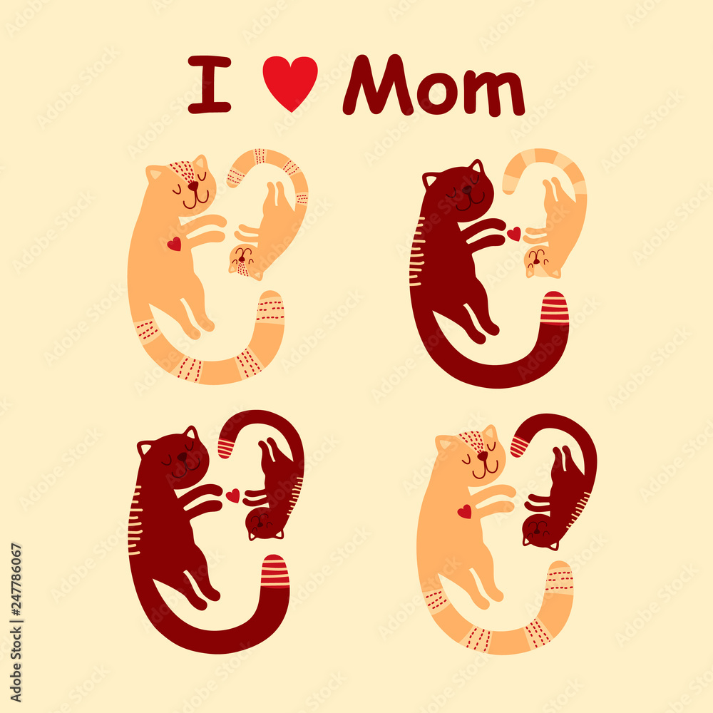 Cute cat with kitten greeting card for mother's day about love to mom Cute cat with kitten greeting card for mother's day about love to mom