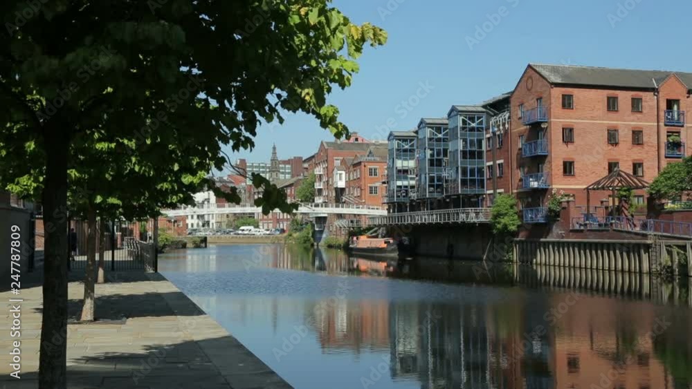 Centenary Bridge over River Aire at The Calls, Leeds, England Centenary Bridge over River Aire at The Calls, Leeds, England
