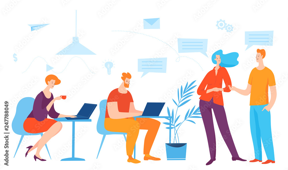Business managing process concept art vector illustration. People work and comunicate.