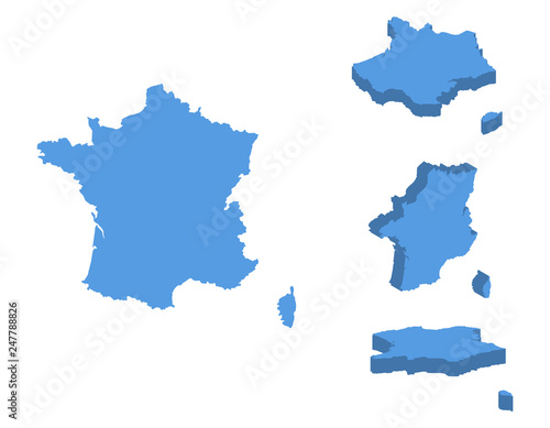 France isometric map vector illustration, country isolated on a white background.
