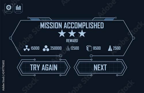 Level Completed Menu for hi-tech video game